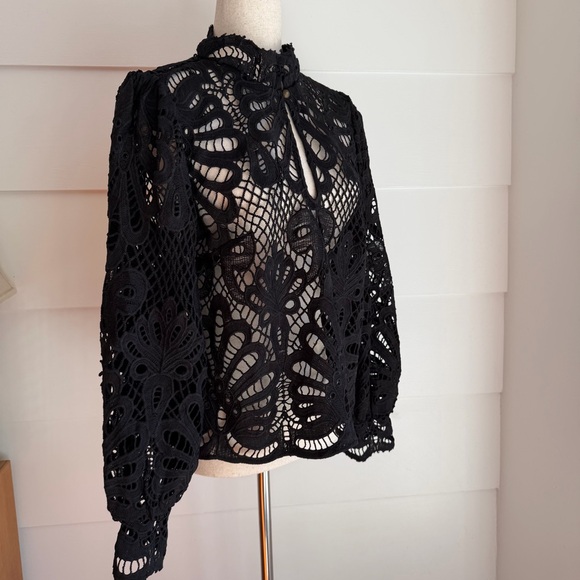 By Anthropologie Black Lace High Neck Blouse size M - Picture 5 of 9